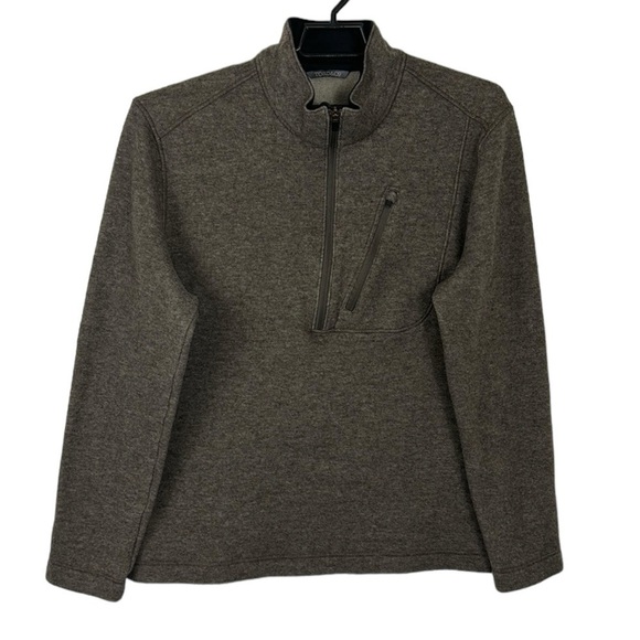 Toad & Co Men's L Pullover Jacket Sweater Brown 1/2 Zip Wool Blend Zip Pocket - Picture 1 of 12